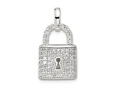 Sterling Silver E-coated Cubic Zirconia Lock Pendant