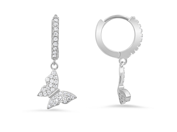 White Cubic Zirconia Rhodium Over Sterling Silver Butterfly Earrings 0.45ctw
