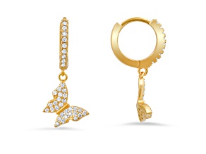 White Cubic Zirconia 14k Yellow Gold Over Sterling Silver Butterfly Earrings 0.45ctw