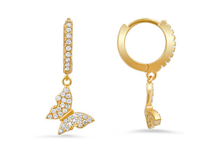 White Cubic Zirconia 14k Yellow Gold Over Sterling Silver Butterfly Earrings 0.45ctw