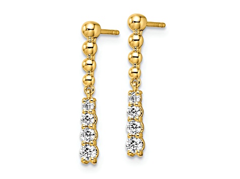 14K Yellow Gold Lab Grown Diamond SI1/SI2, G H I, Beaded Bar Post Dangle Earrings