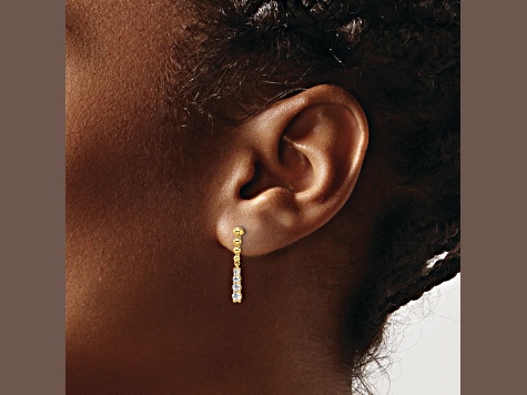 14K Yellow Gold Lab Grown Diamond SI1/SI2, G H I, Beaded Bar Post Dangle Earrings