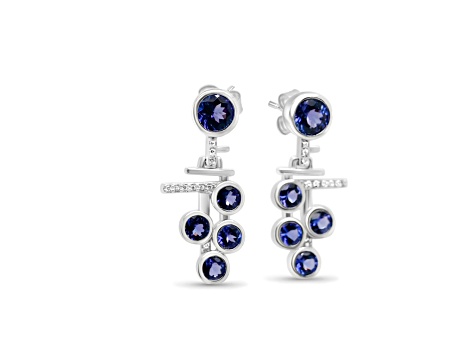 Round Tanzanite and CZ Rhodium Over Sterling Silver Earrings, 1.75ctw