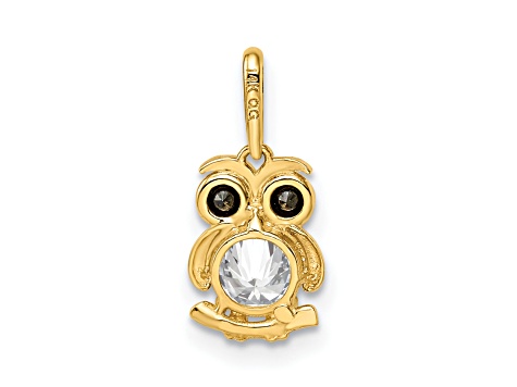 14K Yellow Gold Black and White Cubic Zirconia Owl Pendant