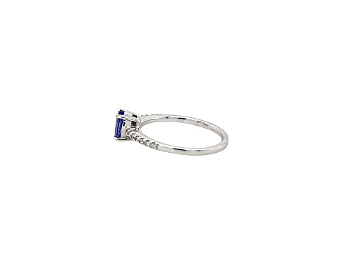 Tanzanite 5mm Oval and Round White Diamond 18K White Gold Ring