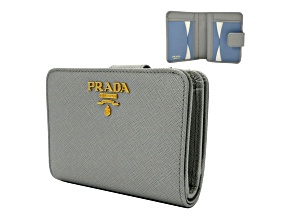 Prada Small Saffiano Leather Wallet Gray and Blue