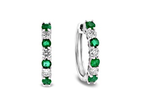 1.15ctw Emerald and Diamond Hoop Earrings in 14k White Gold