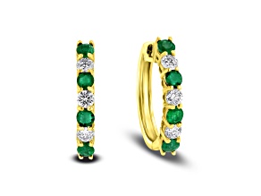 1.15ctw Emerald and Diamond Hoop Earrings in 14k Yellow Gold