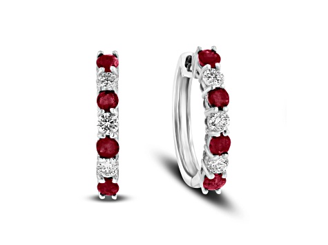 1.15ctw Ruby and Diamond Hoop Earrings in 14k White Gold