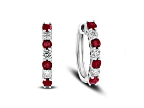 1.15ctw Ruby and Diamond Hoop Earrings in 14k White Gold
