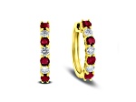 1.15ctw Ruby and Diamond Hoop Earrings in 14k Yellow Gold