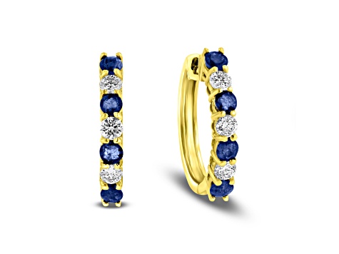1.15ctw Sapphire and Diamond Hoop Earrings in 14k Yellow Gold