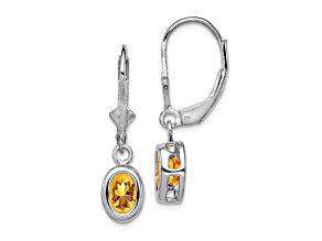 Sterling Silver Rhodium-plated 7x5mm Oval Citrine Leverback Earrings