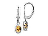 Sterling Silver Rhodium-plated 7x5mm Oval Citrine Leverback Earrings
