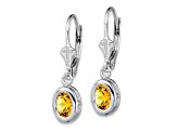 Sterling Silver Rhodium-plated 7x5mm Oval Citrine Leverback Earrings