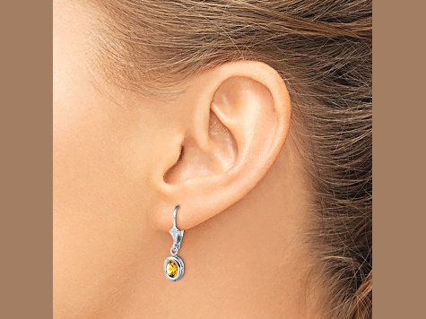 Sterling Silver Rhodium-plated 7x5mm Oval Citrine Leverback Earrings