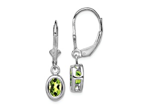 Sterling Silver Rhodium-plated 7x5mm Oval Peridot Leverback Earrings