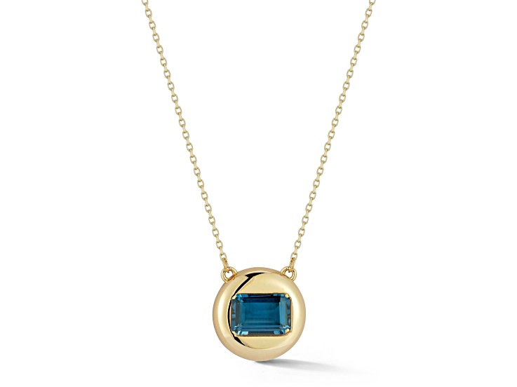 Bellissima Gold 14K Yellow Gold London Blue Topaz Button Pendant Necklace