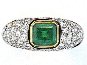 Emerald Cut Green Emerald and White Diamond Platinum Ring. 2.52 CTW
