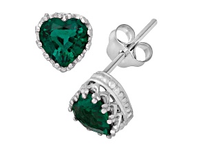 Lab Created Emerald Sterling Silver Heart Earrings 1.30ctw