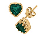 Green Lab Created Emerald 14K Yellow Gold Over Sterling Silver Heart Earrings 1.30ctw