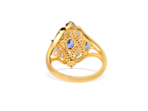 18K Yellow Gold Over Sterling Silver Mixed Shape Tanzanite and White Zircon Ring 1.38ctw