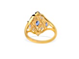 18K Yellow Gold Over Sterling Silver Mixed Shape Tanzanite and White Zircon Ring 1.38ctw