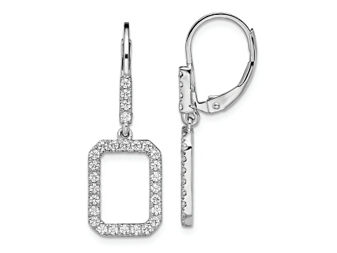 Rhodium Over 14K White Gold Lab Grown Diamond SI1/SI2, G H I, Rectangle Leverback Earrings