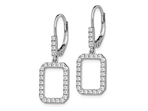 Rhodium Over 14K White Gold Lab Grown Diamond SI1/SI2, G H I, Rectangle Leverback Earrings
