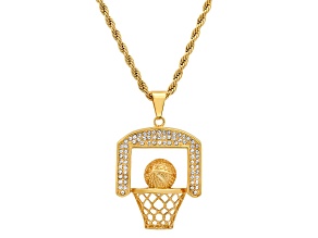 Men's 18K Gold Over Stainless Steel and Cubic Zirconia Basketball Pendant With Chain