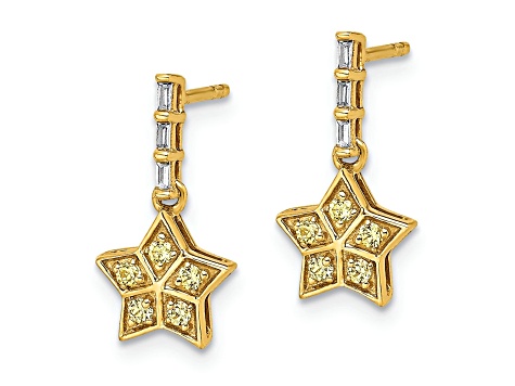 14k Yellow Gold Diamond and Yellow Sapphire Star Dangle Earrings