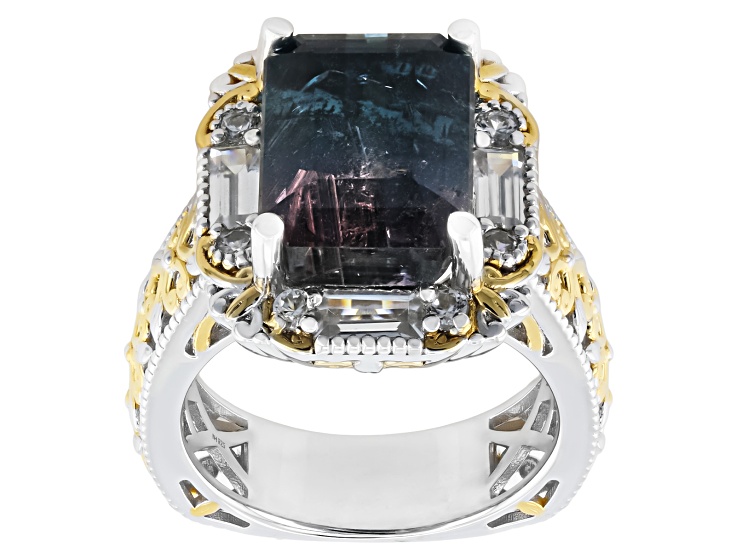Bi-color Tourmaline & White Zircon 24K Gold Over Palladium Sterling Silver Ring