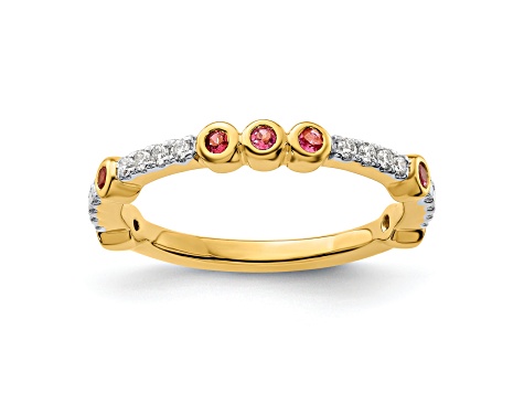 14K Yellow Gold Stackable Expressions Pink Tourmaline and Diamond Ring 0.185ctw