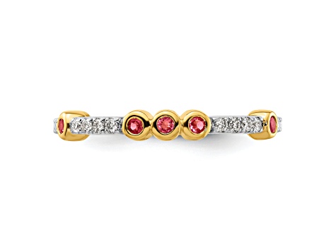 14K Yellow Gold Stackable Expressions Pink Tourmaline and Diamond Ring 0.185ctw