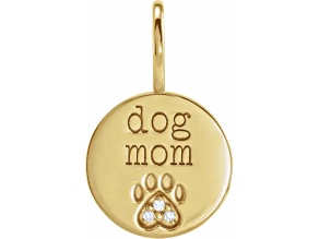 14K Yellow Gold 0.01ctw Diamond Accent Dog Mom Paw Print Charm Pendant.