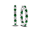 3.58ctw Emerald and Diamond Hoop Earrings in 14k White Gold