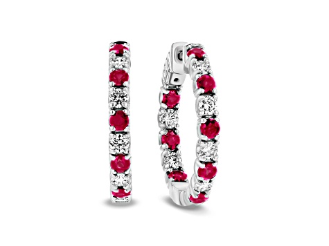 3.58ctw Ruby and Diamond Hoop Earrings in 14k White Gold