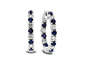 3.58ctw Sapphire and Diamond Hoop Earrings in 14k White Gold