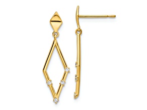 14k Yellow Gold Diamond Shape Dangle Earrings with Cubic Zirconia Stones