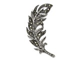 Sterling Silver Antiqued Polished Marcasite Feather Pin Brooch