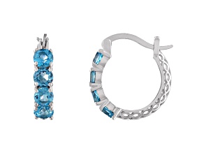 Swiss Blue Topaz Sterling Silver Hoop Earrings 2.80ctw