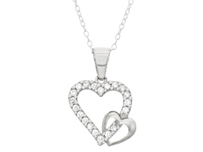 White Cubic Zirconia Rhodium Over Sterling Silver Children's Heart Pendant With Chain 0.58ctw