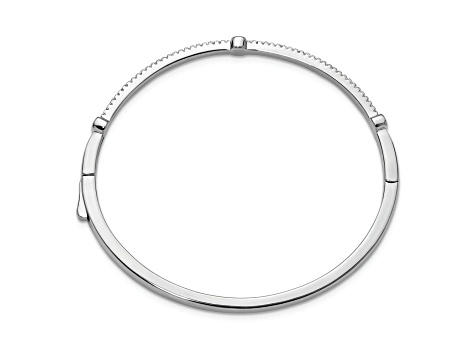 Rhodium Over Sterling Silver Polished Cubic Zirconia Hinged