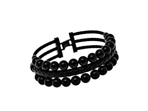 Stainless Steel, Leather, and Onyx Bead Bracelet