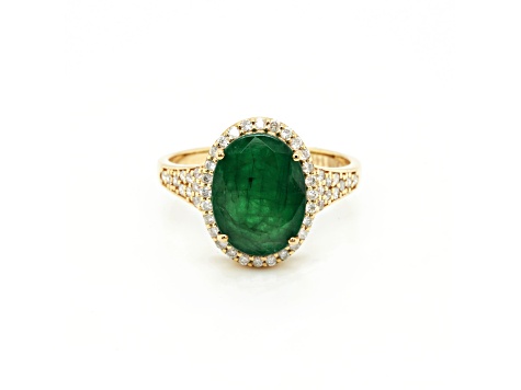 3.52 Ctw Emerald and 0.35 Ctw White Diamond Ring in 14K YG