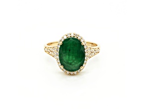 3.52 Ctw Emerald and 0.35 Ctw White Diamond Ring in 14K YG