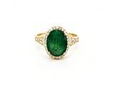 3.52 Ctw Emerald and 0.35 Ctw White Diamond Ring in 14K YG