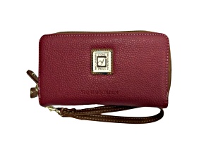 Stone Mountain Cornwall Pebble Leather Large Double Zip Around Wallet with Wristlet Strap Red Tan
