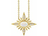 14K Yellow Gold Oval Cabochon Ethiopian Opal and Round Diamond Celestial Necklace.