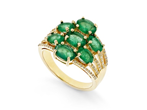 Emerald and Diamond 18K Yellow Gold over Sterling Silver Ring 4.71ctw